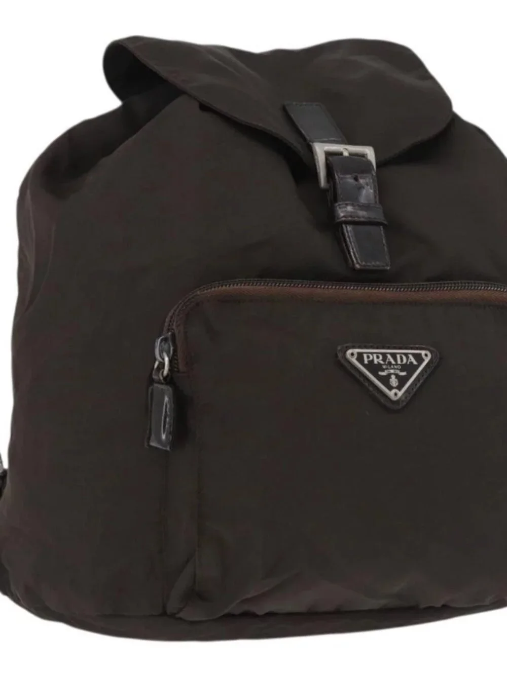 PRADA Backpack Nylon Brown Silver Auth